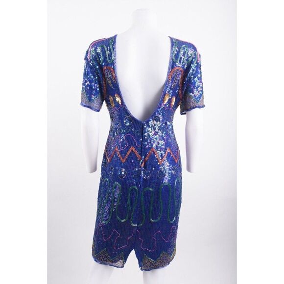 Vintage Jon Charles Womans Sequin Dress Size P Blue Silk Evening Cocktail Glam - Picture 5 of 6